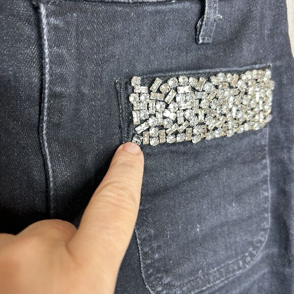 7 For All Mankind Jeans Size 26 Waist Skinny Rhinestone Pocket Rinsed Black - Picture 10 of 10
